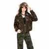 Traje de mezclilla transfronterizo para mujer, con estampado de camuflaje, chaqueta ligeramente acampanada, corte ajustado estilo americano, pantalón largo de camuflaje y chaqueta de camuflaje de longitud extendida