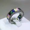 Anel de diamante flash arco-íris com combinação de cores de nicho feminino abertura ajustável Coreia do Sul Celebridade da Internet anel de dedo indicador elegante simples versátil