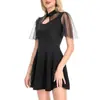Vestido de malha com gola lapela, manga curta, vazado, corte slim, estilo A, temático de Halloween gótico, para site independente cross-border