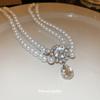 Collar de perlas en forma de gota de doble capa con incrustaciones de diamantes estilo Chanel estilo francés elegante cadena para la clavícula moda de alta gama collar elegante