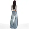 Jeans de Pierna Ancha Lavados Azul Claro para Mujer, Nuevo Estilo Invierno 2025, Pantalones Rectos Sueltos Altos y Adelgazantes