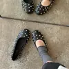 Zapatos planos de piel auténtica con tachuelas para mujer, zapatos de un solo color de corte bajo, nuevo modelo de otoño, piel auténtica por dentro y por fuera, punta redonda, cómodos zapatos bajos de un solo color para mujer, talla 40
