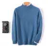 Nuevo Suéter de Lana Pura para Hombre Otoño/Invierno 2026, Cuello Alto Parcial, Corte Holgado, Suéter de Punto Grueso de Lana de Siete Puntos, Capa Base