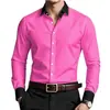 Camisa de negocios casual, de color liso, con diseño estampado, manga larga y estilo europeo y americano, con cuello y tejido resistente a las arrugas