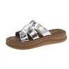 Ropa Exterior de Verano para Mujer 2025 Nuevas Sandalias Plateadas de Suela Gruesa con Faldas y Sandalias Antideslizantes para Pantuflas de Playa