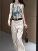 25182 Big Aimei Yiyuan Verano 2025 Nuevo Estilo Estilo Occidental Chaleco Exterior con Textura de Harina Pantalones de Pierna Ancha de Cintura Alta Jacquard para Mujer