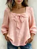 Moda Femenina Transfronteriza Europea y Americana Amazon Nueva Primavera/Verano 2026 Camisa de Color Sólido con Lazo