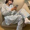 Pijama de Oso Autocrítico de Dibujos Animados Japoneses para Mujer Primavera y Otoño Manga Larga Conjunto de Ropa de Casa para Estudiantes Se Puede Usar Afuera Conjunto de Dos Piezas