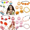 Traje Hippie Bohemio de los 60 Festival Cosplay Disfraz Accesorios Set de Diadema con Flores y Collar