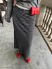 Falda de Punto Engrosada Otoño e Invierno para Mujer 2025 Nueva de Longitud Media Cálida con Rayas Falda de Lana para Personas Bajas