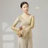 Traje de Danza Clásica China para Mujer, Elegante Estilo Antiguo Color Degradado Gasa Manga Larga Conjunto de Práctica