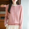 Suéter 100% Lã Pura para Mulheres com Gola Franzida Color-Blocking Estilo Francês, Tricô Falso Duas Peças para Outono e Inverno