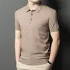 Camisa Polo de Malha Masculina 260g Lã Fina Amiga da Pele Veludo Cor Sólida Gola Polo Manga Curta Suéter Camada Base