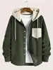 Chaqueta Casual de Bloques de Color para Hombre Transfronteriza, Chaqueta Camisa con Capucha de Pana de Alta Gama para Hombre, Ropa de Primavera y Otoño