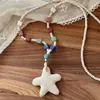 Collar con Corazón de Piedra Volcánica y Cuentas de Colores para Mujer, Cadena para Clavícula de Estrella de Mar, Accesorio Largo para la Costa, Stock Listo Transfronterizo