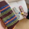 Calcetines Gruesos de Invierno con Patrón Horizontal Colorido Bloqueado por Color de Felpa Imitación Visón para Exterior Cálidos hasta Media Pantorrilla Calcetines Medias para Casa de Mujer Al Por Mayor