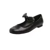Versão Couro 2025 Primavera Inicial Novo Estilo Pequeno Cheiro Bico Redondo Sapatilhas com Laço Sapatos de Ballet para Mulheres Couro Genuíno Mary Jane