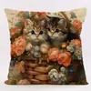 Funda de Almohada de Lino de Fibra Corta Serie Gato Lindo Más Vendido de Temu Funda de Almohada para el Hogar Funda de Almohada sin Relleno