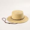 Sombrero de sol de paja de ala plana superior francés para mujer de primavera y verano transfronterizo con diseño de cadena protector solar para la playa Sombrero de sol
