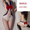 Lingerie Sexy, Alças Vazadas Campus Puras, Uniforme Marinheiro de Uma Peça, Macacão de Uma Peça Laço Vermelho Luxúria Pura