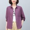 Camisa de algodão e linho de manga comprida para mulheres de meia-idade plus size 2024 nova camisa estilo ocidental para mães casaco feminino