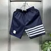 Shorts masculino moda outdoor marca Ice Silk calça casual calça esportiva de cinco partes listrada Rede Social quatro barras moda calça de praia