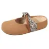 Sandalias de mujer tipo slip-on sin espalda con tiras de patchwork floral, primavera-verano 2026, tejido trenzado grueso, punta redonda, suela plana, slip-ons casuales para uso artístico y para ir al trabajo