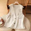 Chaleco de algodón y lino con bordado pesado para mujer, top chaleco artístico y moderno de verano para mujer