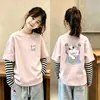Nueva camiseta de estilo coreano para niñas, imitación de dos piezas, manga larga, camiseta básica de algodón puro para otoño, top versátil y elegante a la moda para niñas