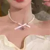 Colar de Coração com Laço para Mulheres, Corrente de Clavícula Doce e Cool de Alta Qualidade, Corrente de Pescoço, Acessório Gargantilha