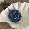 Colar Longo Camélia em Jeans Azul Alça Elegante Corrente para Clavícula Popular na Ins Acessórios de Colar de Flor Grande