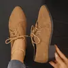 Sapatos de Couro Solteiros Cruzados Europeus e Americanos Pronta Entrega Casuais Moda Mocassins Sapatos de Couro com Cadarço Tamanho Grande Salto Moda Feminina Atacado Tamanho Grande