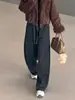 Pantalones de pierna ancha con cordón y estampado de leopardo forrados de forro polar para mujer 2026 invierno nuevos de cintura alta holgados de pierna recta casuales cintura elástica pantalones largos