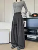 Calça Plissada Risca de Giz Estilo Old Money para Mulheres, Nova Coleção de Primavera, Calça Reta de Cintura Alta Solta, Calça de Perna Larga Estreita Petite