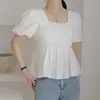 2024 Verão Novo Design Sensação Nicho Estilo Francês Fresco Branco Manga Curta Camisa com Gola Quadrada para Mulheres Top Pequeno