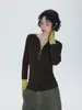 ANACHIC: Ideas de Atuendos Chic - Look de Dos Piezas con Camiseta de Manga Larga Bloqueada por Color/Ropa Exterior/Capa Base Slip-On