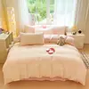 Juego de Cama Estilo Pastoral de Hilo Doble Clase A Super Suave de Cuatro Piezas Cubierta de Edredón Rosa de Jacquard de Algodón Puro Sábanas Ropa de Cama Cama Sábanas