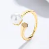 Anillo de Plata 925 Flor de Loto Perla Anillo Abierto de Concha para Mujer Joyería de Mano de Nicho de Gama Alta Joyería Ins Accesorios de Navidad