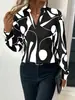 Camisa Casual Feminina Estampada de Manga Longa com Gola Aberta Transfronteiriça Europeia e Americana da Amazon 2026