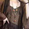 Nuevo Collar de Cuerda Trenzada de Cerámica con Cuentas Coloridas Estilo Chino Étnico Retro Bohemio Colgante de Nicho Accesorio de Alto Nivel Inspirado en el Zen