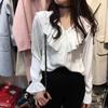 Camisa de Chifón Cubre-Vientre, Top de Volantes a la Moda, Borgoña Look Adelgazante Camisa de Manga Larga con Cuello en V Super Hada para Mujer en Primavera y Otoño