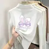 Novo top quentinho de fleece dupla face com estampa de desenho animado e mangas compridas para meninas, adequado para outono e inverno, com gola semimalta