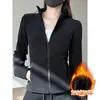 Chamarra de Felpa para Mujer Otoño Invierno Nueva Doble Cara Polar Cortavientos Capa Interior Más Terciopelo Cálido Top Ajustado Cuello Alto Cardigan