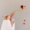 Grampo de cabelo de flor de magnólia, grampo de cabelo de estilo antigo, acessório de cabelo Hanfu, acessório de cabelo de cheongsam para mulheres, grampo de metal com pérola e franja, grampo de cabelo de jade