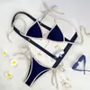 Nuevo Traje de Baño de Comercio Exterior 2026 Estilo Europeo y Americano Bloques de Color con Lazos Bikini de Dos Piezas para Mujer, Bikini Sexy de Playa de Tres Piezas