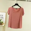 Camiseta de Manga Curta em Modal para Mulheres, Cor Sólida, Gola U, Camiseta Básica, Caimento Solto, Top Fino de Modal Confortável para Casa