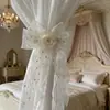 Cortina de Gasa con Lentejuelas Estilo Francés Lujo Ligero Lazo de Camelia Sujeta Cortinas Almacenamiento de Ventana de Dormitorio Cuerda de Sujeción Regalo de Inauguración