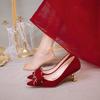 Sapatos de Casamento Femininos Suede Vermelho Sapatos de Noiva Estilo Chinês Vestido de Casamento Xiuhe Sapatos de Salto Alto com Strass e Laço Sapatos