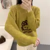 Suéter de Punto Jacquard con Diseño Estilo Coreano de Gato de Dibujos Animados para Mujer Otoño e Invierno 2025 Nuevo Suéter Holgado Versátil Elegante Tendencia