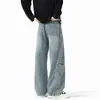 Calça jeans flare estilo americano para homens, calça casual retrô versátil de perna reta, solta, perna larga, comprimento até o chão